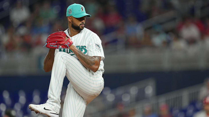 Miami Marlins starting pitcher Sandy Alcantara (22)