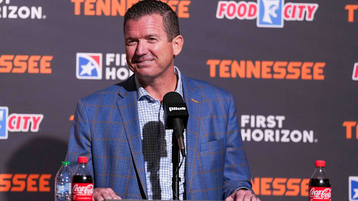 University of Tennessee's Athletic Director Danny White holds a press conference after baseball coach Tony Vitello is hired by the San Francisco Giants on Oct. 22, 2025. University of Tennessee's Athletic Director Danny White holds a press conference after baseball coach Tony Vitello is hired by the San Francisco Giants on Oct. 22, 2025.