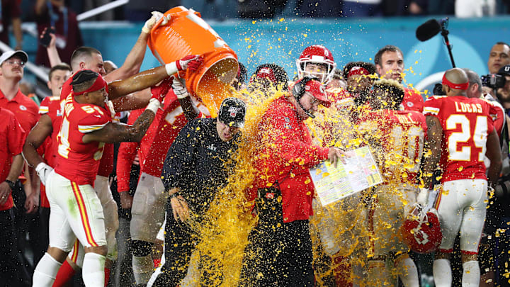 Purple is the betting favorite to be the color of the Gatorade poured over the winning coach at Super Bowl 59.