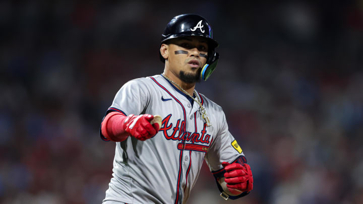 Atlanta Braves shortstop Orlando Arcia runs the bases after hitting his second home run Philadelphia Phillies Friday night. Atlanta Braves shortstop Orlando Arcia runs the bases after hitting his second home run Philadelphia Phillies Friday night.