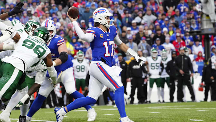 Buffalo Bills quarterback Josh Allen throws the ball against the New York Jets