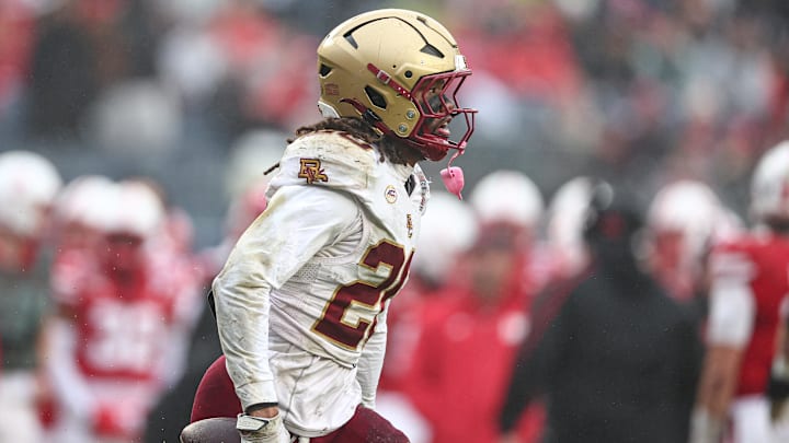 Dec 28, 2024; Bronx, NY, USA; Boston College Eagles defensive back KP Price (20) reacts after a turnover during the first half against the Nebraska Cornhuskers at Yankee Stadium. Mandatory Credit: Vincent Carchietta-Imagn Images Dec 28, 2024; Bronx, NY, USA; Boston College Eagles defensive back KP Price (20) reacts after a turnover during the first half against the Nebraska Cornhuskers at Yankee Stadium. Mandatory Credit: Vincent Carchietta-Imagn Images