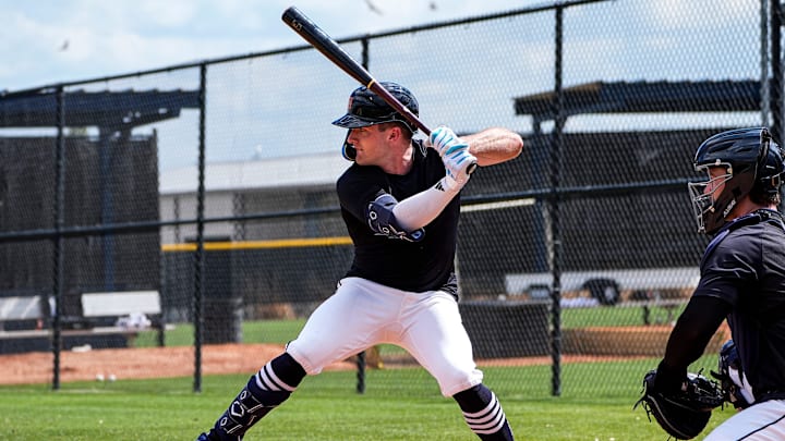 Detroit Tigers infielder Kevin McGonigle bats at live batting practice during spring training at TigerTown in Lakeland, Fla. on Thursday, Feb. 19, 2026. Detroit Tigers infielder Kevin McGonigle bats at live batting practice during spring training at TigerTown in Lakeland, Fla. on Thursday, Feb. 19, 2026.
