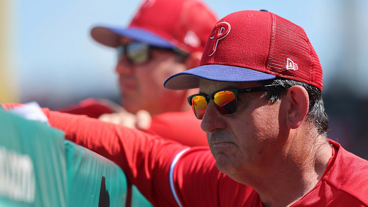 Philadelphia Phillies manager Rob Thomson looks on during spring training Grapefruit League action