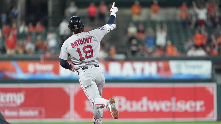 Sep 3, 2026; Baltimore, Maryland, USA; Boston Red Sox designated hitter Roman Anthony (19) reacts to hitting a home run against the Baltimore Orioles as he rounds the bases during the ninth inning at Oriole Park at Camden Yards. Mandatory Credit: Gregory Fisher-Imagn Images Sep 3, 2026; Baltimore, Maryland, USA; Boston Red Sox designated hitter Roman Anthony (19) reacts to hitting a home run against the Baltimore Orioles as he rounds the bases during the ninth inning at Oriole Park at Camden Yards. Mandatory Credit: Gregory Fisher-Imagn Images