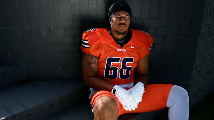 Dandy Dozen top football recruit selection for 2025 TSSAA season, Kirkwood tackle Kamari Blair Wednesday, June 19, 2025, in Nashville, Tenn.