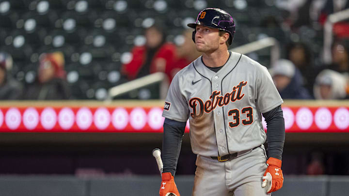 Apr 6, 2026; Minneapolis, Minnesota, USA; Detroit Tigers third baseman Colt Keith (33) looks on after challenging a called strike against the Minnesota Twins in the fifth inning at Target Field. Mandatory Credit: Jesse Johnson-Imagn Images Apr 6, 2026; Minneapolis, Minnesota, USA; Detroit Tigers third baseman Colt Keith (33) looks on after challenging a called strike against the Minnesota Twins in the fifth inning at Target Field. Mandatory Credit: Jesse Johnson-Imagn Images
