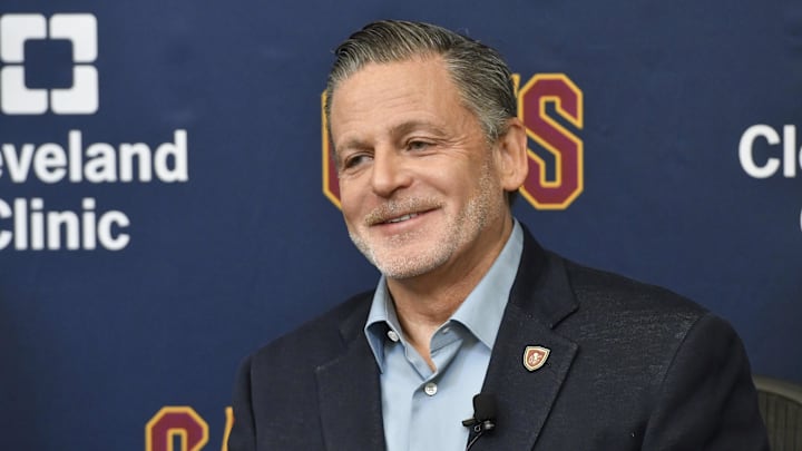 Jul 26, 2017; Cleveland, OH, USA; Cleveland Cavaliers owner Dan Gilbert speaks to reporters during a press conference at Cleveland Clinic Courts. Mandatory Credit: David Richard-Imagn Images