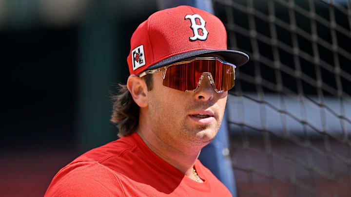 Apr 10, 2025; Boston, Massachusetts, USA; Boston Red Sox first baseman Triston Casas (36) steps out of the batting cage during practice before a game against the Toronto Blue Jays at Fenway Park. Mandatory Credit: Eric Canha-Imagn Images