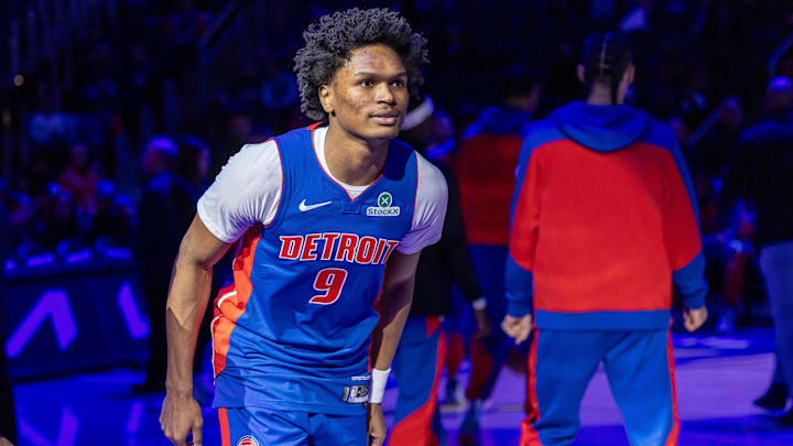 Mar 11, 2025; Detroit, Michigan, USA; Detroit Pistons forward Ausar Thompson (9): David Reginek-Imagn Images