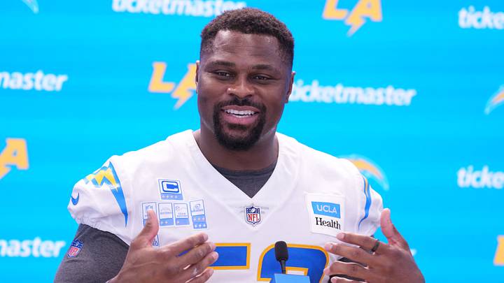 Jul 30, 2026; El Segundo, CA, USA; Los Angeles Chargers linebacker Khalil Mack at training camp press conference at The Bolt. Mandatory Credit: Kirby Lee-Imagn Images