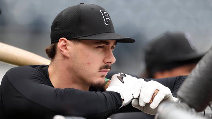 May 25, 2026; Pittsburgh, Pennsylvania, USA; Pittsburgh Pirates shortstop Konnor Griffin (6) looks on at the batting cage before the game against the Chicago Cubs at PNC Park. Mandatory Credit: Charles LeClaire-Imagn Images