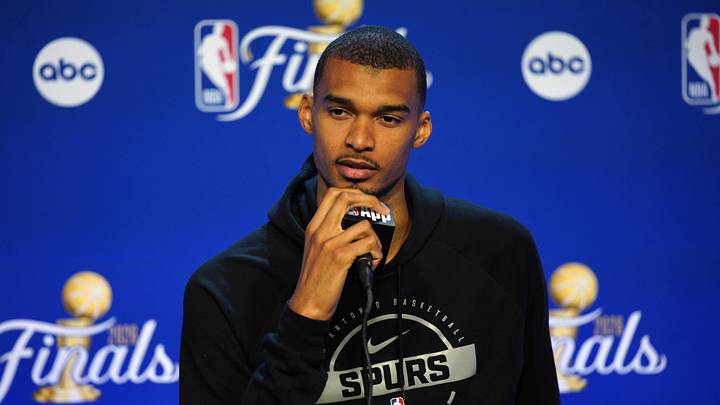 Jun 2, 2026; San Antonio, TX, USA; San Antonio Spurs forward Victor Wembanyama (1) talks to press during media day at Frost Bank Center. Jun 2, 2026; San Antonio, TX, USA; San Antonio Spurs forward Victor Wembanyama (1) talks to press during media day at Frost Bank Center.
