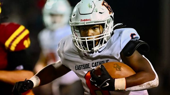 Jeremiah Burroughs and Eastside Catholic takes on 3A Metro champion O'Dea in 2024 WIAA 3A semifinals at Memorial Stadium.