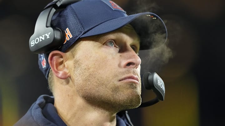 Dec 7, 2025; Green Bay, Wisconsin, USA;  Chicago Bears head coach Ben Johnson during the game against the Green Bay Packers at Lambeau Field.