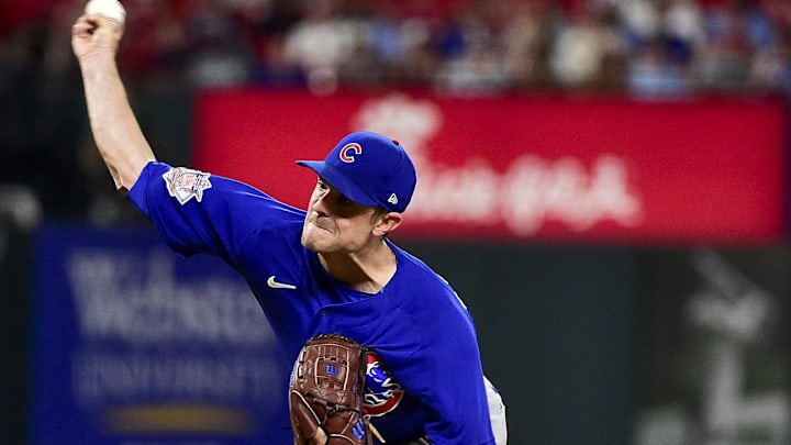 Jun 24, 2022; St. Louis, Missouri, USA;  Chicago Cubs relief pitcher David Robertson (37) pitches