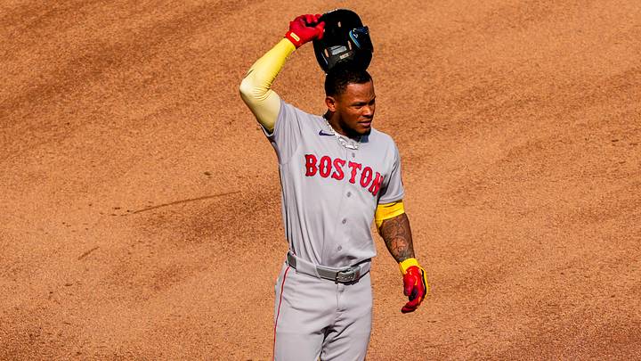 Aug 13, 2026; Toronto, Ontario, CAN; Boston Red Sox center fielder Ceddanne Rafaela (3) reacts to being tagged out at second base by Toronto Blue Jays second baseman Ernie Clement (22) (not pictured) during the fifth inning at Rogers Centre. Mandatory Credit: Kevin Sousa-Imagn Images Aug 13, 2026; Toronto, Ontario, CAN; Boston Red Sox center fielder Ceddanne Rafaela (3) reacts to being tagged out at second base by Toronto Blue Jays second baseman Ernie Clement (22) (not pictured) during the fifth inning at Rogers Centre. Mandatory Credit: Kevin Sousa-Imagn Images