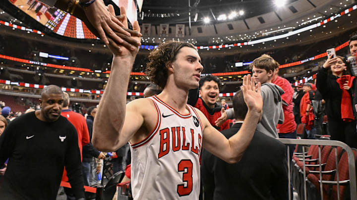 Oct 22, 2025; Chicago, Illinois, USA; Chicago Bulls guard Josh Giddey (3) greets fans after the game against the Detroit Pistons at United Center. Mandatory Credit: Matt Marton-Imagn Images Oct 22, 2025; Chicago, Illinois, USA; Chicago Bulls guard Josh Giddey (3) greets fans after the game against the Detroit Pistons at United Center. Mandatory Credit: Matt Marton-Imagn Images