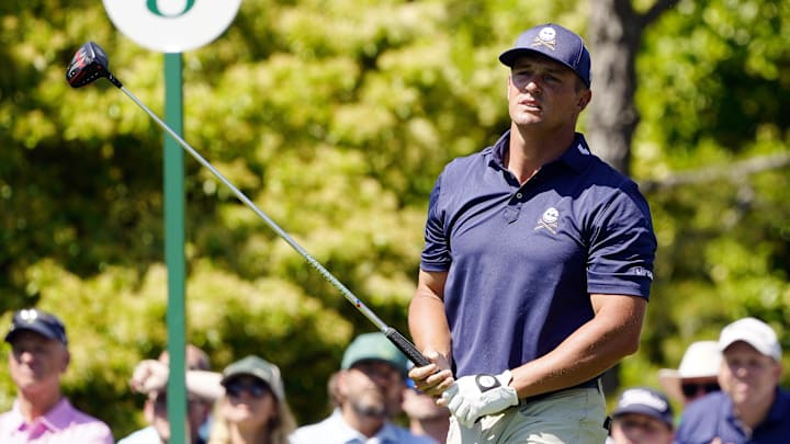 Apr 14, 2024; Augusta, Georgia, USA; Bryson DeChambeau tees off on No. 5  during the final round of