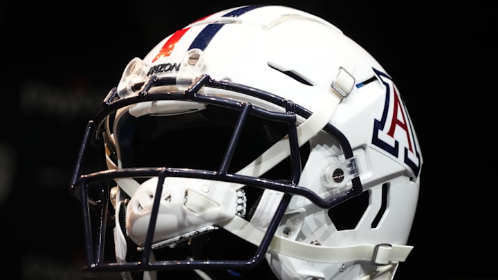 Jul 29, 2022; Los Angeles, CA, USA; An Arizona Wildcats helmet on display during Pac-12 Media Day at