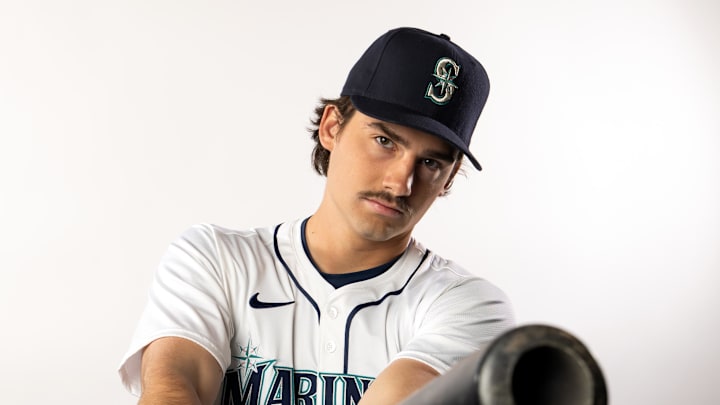 Seattle Mariners infielder Cole Young poses for a portrait during media day at Peoria Sports Complex on Feb 20.