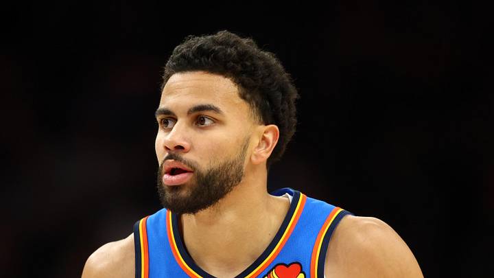 Apr 27, 2026; Phoenix, Arizona, USA; Oklahoma City Thunder guard Ajay Mitchell (25) against the Phoenix Suns during game four of the first round of the 2026 NBA Playoffs at Mortgage Matchup Center. Mandatory Credit: Mark J. Rebilas-Imagn Images