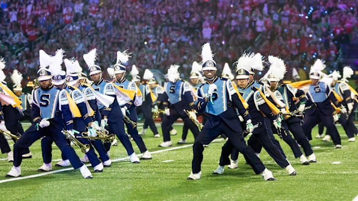 Feb 9, 2025; New Orleans, LA, USA; The Southern University marching band performs prior to Super Bowl LIX between the Philadelphia Eagles and the Kansas City Chiefs at Ceasars Superdome. Mandatory Credit: Mark J. Rebilas-Imagn Images Feb 9, 2025; New Orleans, LA, USA; The Southern University marching band performs prior to Super Bowl LIX between the Philadelphia Eagles and the Kansas City Chiefs at Ceasars Superdome. Mandatory Credit: Mark J. Rebilas-Imagn Images