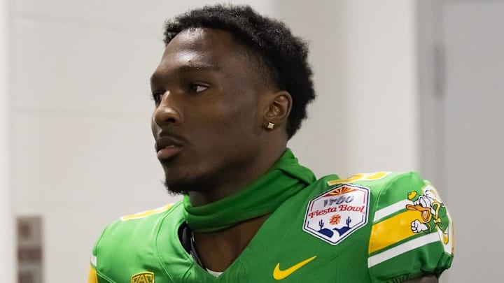 Jan 1, 2024; Glendale, AZ, USA; Oregon Ducks wide receiver Jurrion Dickey (99) against the Liberty Flames during the 2024 Fiesta Bowl at State Farm Stadium. Jan 1, 2024; Glendale, AZ, USA; Oregon Ducks wide receiver Jurrion Dickey (99) against the Liberty Flames during the 2024 Fiesta Bowl at State Farm Stadium.