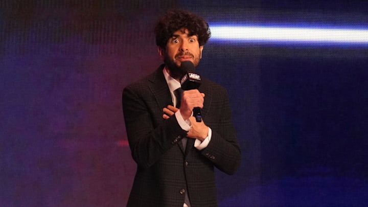 Feb 22, 2023; Phoenix, AZ, USA; AEW President Tony Khan during AEW Dynamite at Footprint Center. Mandatory Credit: Joe Camporeale-Imagn Images