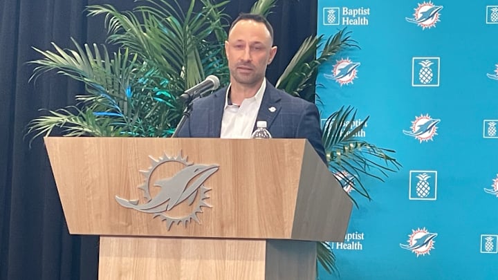 Miami Dolphins General Manager Jon-Eric Sullivan at his introductory press conference Miami Dolphins General Manager Jon-Eric Sullivan at his introductory press conference
