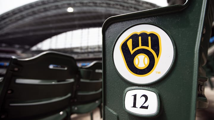 Jun 15, 2025; Milwaukee, Wisconsin, USA;  General view of the Milwaukee Brewers logo on seating within American Family Field prior to the game against the St. Louis Cardinals. Mandatory Credit: Jeff Hanisch-Imagn Images