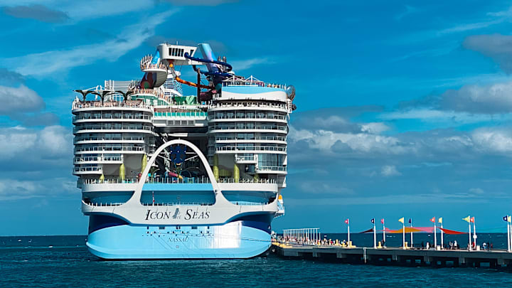 Icon of the Seas in port at Perfect Day at Coco Cay