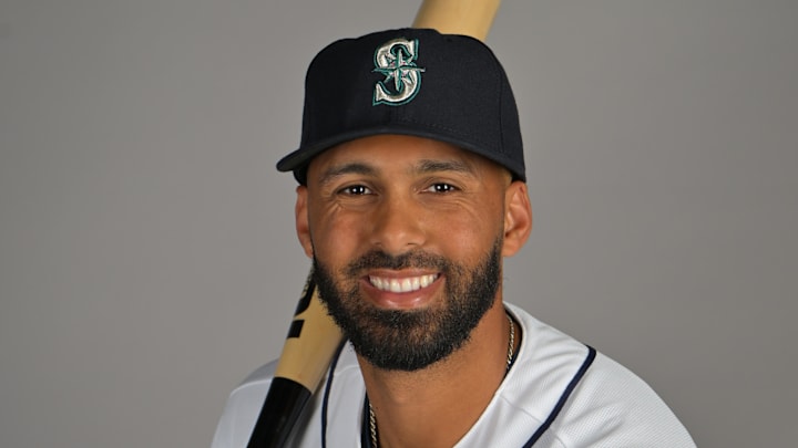 Feb 19, 2026; Peoria, AZ, USA;  Seattle Mariners center fielder Brennen Davis (78) during spring training photo day in Peoria, AZ. Mandatory Credit: Jayne Kamin-Oncea-Imagn Images