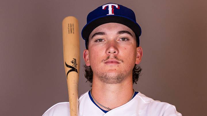 Feb 17, 2026; Surprise, AZ, USA; Texas Rangers infielder Cameron Cauley during media day at Surprise Sports Complex. Mandatory Credit: Arianna Grainey-Imagn Images