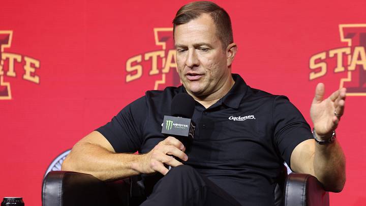 Oct 20, 2026; Kansas City, MO, USA; Iowa State coach TJ Otzelberger interviews during the Big 12 Media Days event at T-Mobile Center. Mandatory Credit: William Purnell-Imagn Images Oct 20, 2026; Kansas City, MO, USA; Iowa State coach TJ Otzelberger interviews during the Big 12 Media Days event at T-Mobile Center. Mandatory Credit: William Purnell-Imagn Images