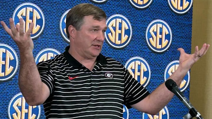 Georgia football coach Kirby Smart at SEC spring meetings on May 30, 2023 in Miramar Beach, Fla.