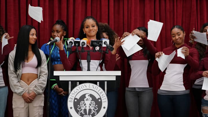 All American: Homecoming -- “Stand Up For Something” -- Image Number: AHC214a_0159r -- Pictured (L _ R): Camille Hyde as Thea Mays, Coco Gauff and Geffri Maya as Simone Hicks -- Photo: Troy Harvey/The CW -- © 2023 The CW Network, LLC. All Rights Reserved.