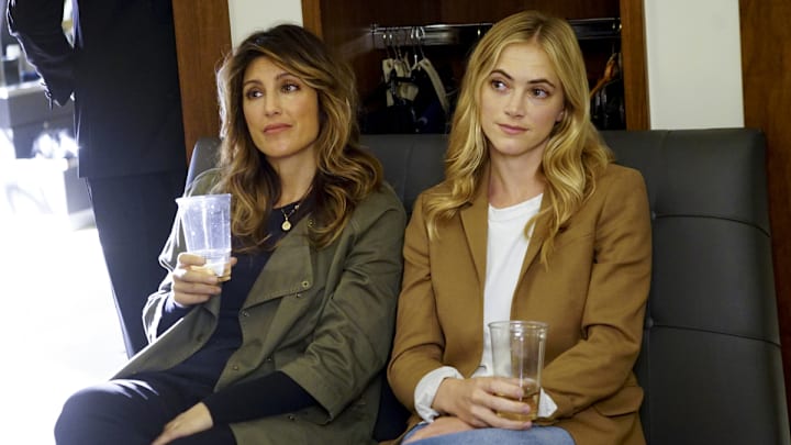 "Something Blue" -- The stress of McGee and Delilah's (Margo Harshman) imminent wedding takes its toll, as Delilah is rushed to the hospital. Also, the NCIS team travels out to sea after a young and healthy Petty Officer aboard a Navy destroyer dies in his sleep, on NCIS, Tuesday, May 9 (8:00-9:00 PM, ET/PT), on the CBS Television Network. Pictured: Jennifer Esposito, Emily Wickersham. Photo: Sonja Flemming/CBS ÃÂ©2017 CBS Broadcasting, Inc. All Rights Reserved