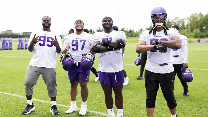 Vikings defensive linemen during June 2026 minicamp. Vikings defensive linemen during June 2026 minicamp.