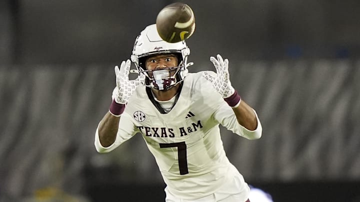 Nov 8, 2025; Columbia, Missouri, USA; Texas A&M Aggies wide receiver KC Concepcion (7) returns a punt during the second half against the Missouri Tigers at Faurot Field at Memorial Stadium. Nov 8, 2025; Columbia, Missouri, USA; Texas A&M Aggies wide receiver KC Concepcion (7) returns a punt during the second half against the Missouri Tigers at Faurot Field at Memorial Stadium.