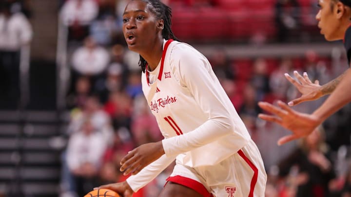 Texas Tech's Sarengbe Sanogo handles the ball against Houston during a Big 12 Conference women's basketball game, Tuesday, Jan. 13, 2026, in United Supermarkets Arena.