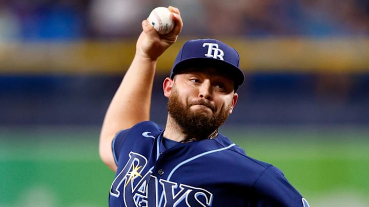 Sep 18, 2021; St. Petersburg, Florida, USA;  Tampa Bay Rays pitcher Joey Krehbiel (64) throws against the Detroit Tigers in the ninth inning at Tropicana Field.