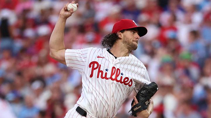 Jul 22, 2026; Philadelphia, Pennsylvania, USA; Philadelphia Phillies pitcher Aaron Nola (27) throws a pitch against the Los Angeles Dodgers during the fifth inning at Citizens Bank Park. Mandatory Credit: Bill Streicher-Imagn Images Jul 22, 2026; Philadelphia, Pennsylvania, USA; Philadelphia Phillies pitcher Aaron Nola (27) throws a pitch against the Los Angeles Dodgers during the fifth inning at Citizens Bank Park. Mandatory Credit: Bill Streicher-Imagn Images