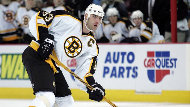 December 2, 2006; Raleigh, NC, USA;  Boston Bruins defensemen (33) Zdeno Chara watches his shot go wide during the 3rd period against the Carolina Hurricanes at the RBC Center. Mandatory Credit: James Guillory-USA TODAY Sports Copyright (c) 2006 James Guillory