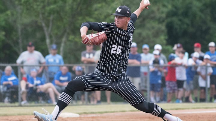 Bishop Eustace/s Anthony Solometo delivers a pitch during the Diamond Classic final between Bishop