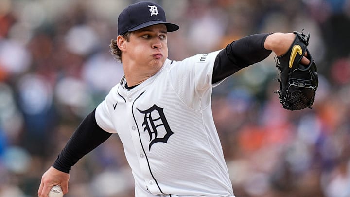 Detroit Tigers pitcher Jackson Jobe throws against the San Francisco Giants during the first inning at Comerica Park in Detroit on Wednesday, May 28, 2025