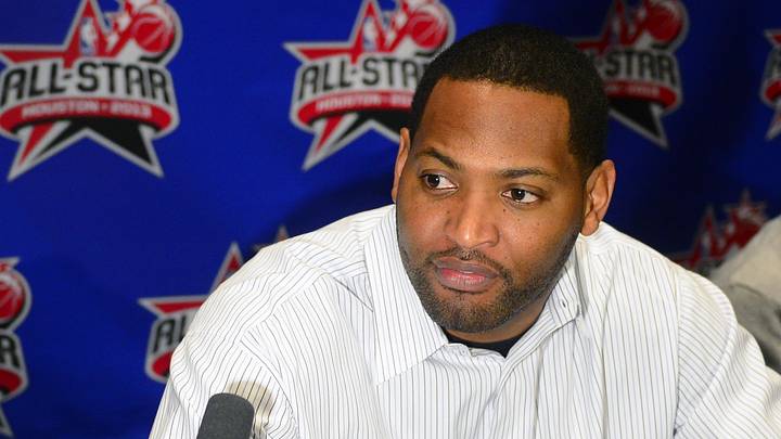 Feb 15, 2013; Houston, TX, USA;  Shooting stars participant Robert Horry speaks to the media during the a press conference for the all star Saturday night participants at the Hilton Americas. Mandatory Credit: Bob Donnan-Imagn Images
