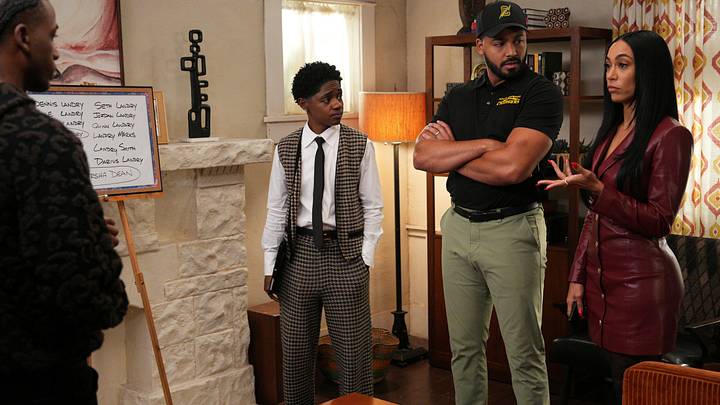 All American -- “Somehow Some Way” -- Pictured: Antonio J Bell as Khalil, Bre-Z as Coop, Michael Evans Behling as Jordan Baker and Sasha Lance as Breonna Strong. Photo: The CW -- © 2026 The CW Network, LLC. All Rights Reserved. All American -- “Somehow Some Way” -- Pictured: Antonio J Bell as Khalil, Bre-Z as Coop, Michael Evans Behling as Jordan Baker and Sasha Lance as Breonna Strong. Photo: The CW -- © 2026 The CW Network, LLC. All Rights Reserved.