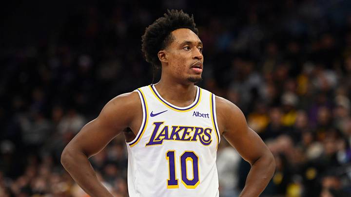 SALT LAKE CITY, UT - OCTOBER 25: Collin Sexton #10 of the Los Angeles Lakers looks on during the game against the Utah Jazz on October 25, 2026 at Delta Center in Salt Lake City, Utah. Copyright 2026 NBAE (Photo by Alex Goodlett/NBAE via Getty Images)