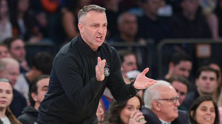 Apr 10, 2026; New York, New York, USA; Toronto Raptors head coach Darko Rajakovic reacts during the first quarter against the New York Knicks at Madison Square Garden. Mandatory Credit: Vincent Carchietta-Imagn Images Apr 10, 2026; New York, New York, USA; Toronto Raptors head coach Darko Rajakovic reacts during the first quarter against the New York Knicks at Madison Square Garden. Mandatory Credit: Vincent Carchietta-Imagn Images
